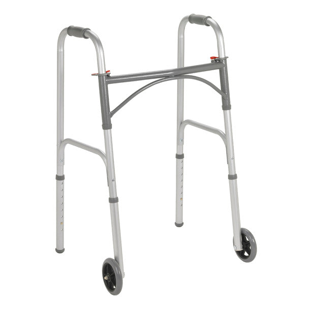 Folding Walker, Two Button with 5" Wheels